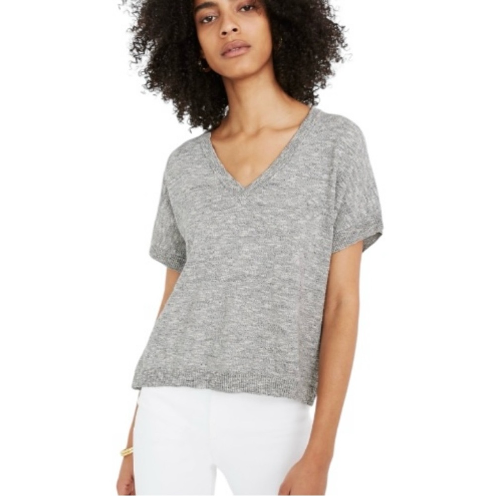 Madewell Paulson Sweater Tee Short Sleeve Grey Knit Crop Top Oversized XS